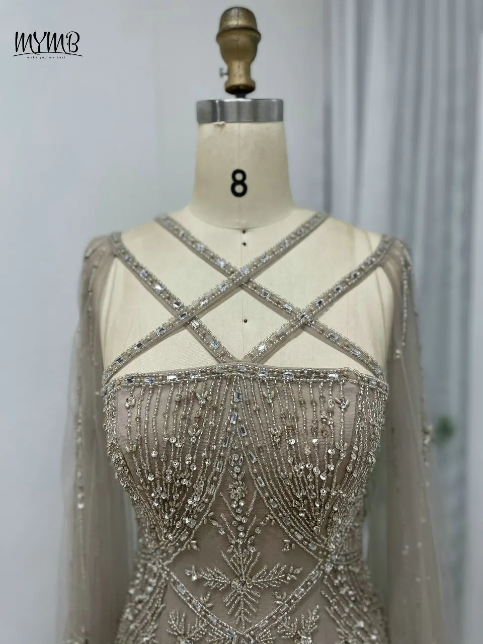 MYMB Gorgerous Dubai Cape Sleeves Mermaid Wedding Guest Gowns Arabic Luxury Caramel Beaded Evening Dresses vestidos de gala 2025