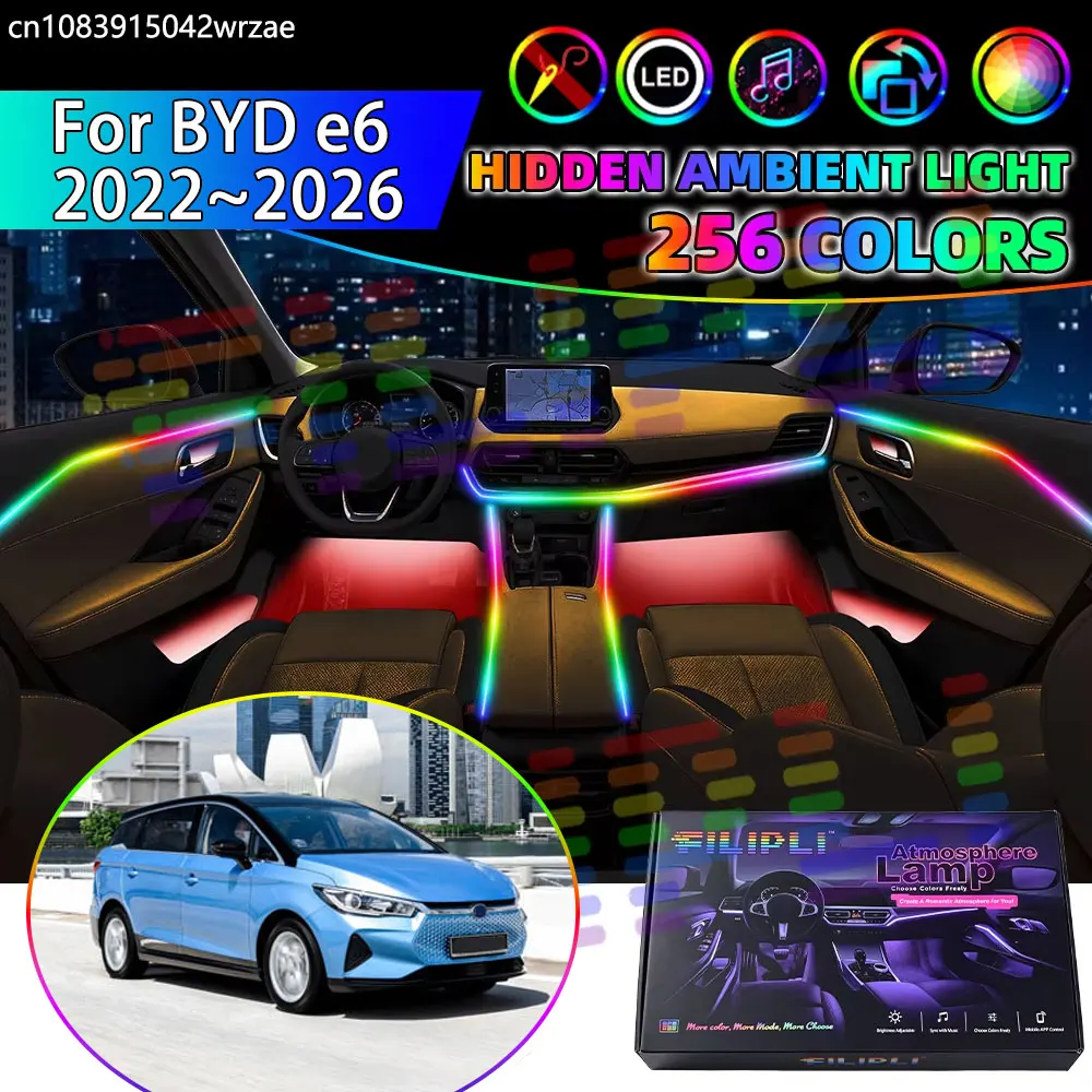 For BYD e6 2022~2026 2023 2024 2025 MK2 2th RGB Car Interior Ambient Lights Strips Breathing Lighting Kit App Control LED strips