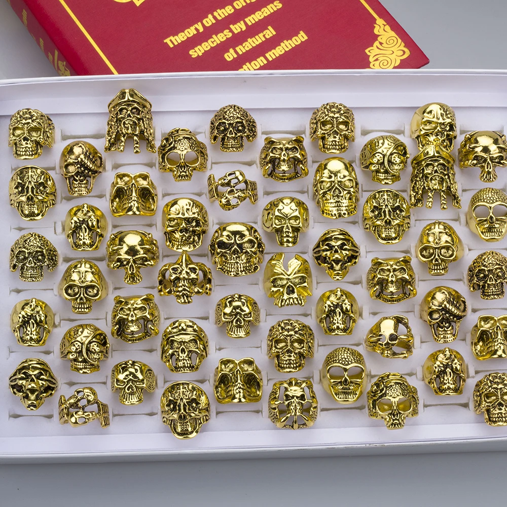 40 Pcs/Lot Gothic Punk Big Skull Rings for Women Men Skullies Biker Vintage Antique Silvery Charm Jewelry Accessories Wholesale - Image 5