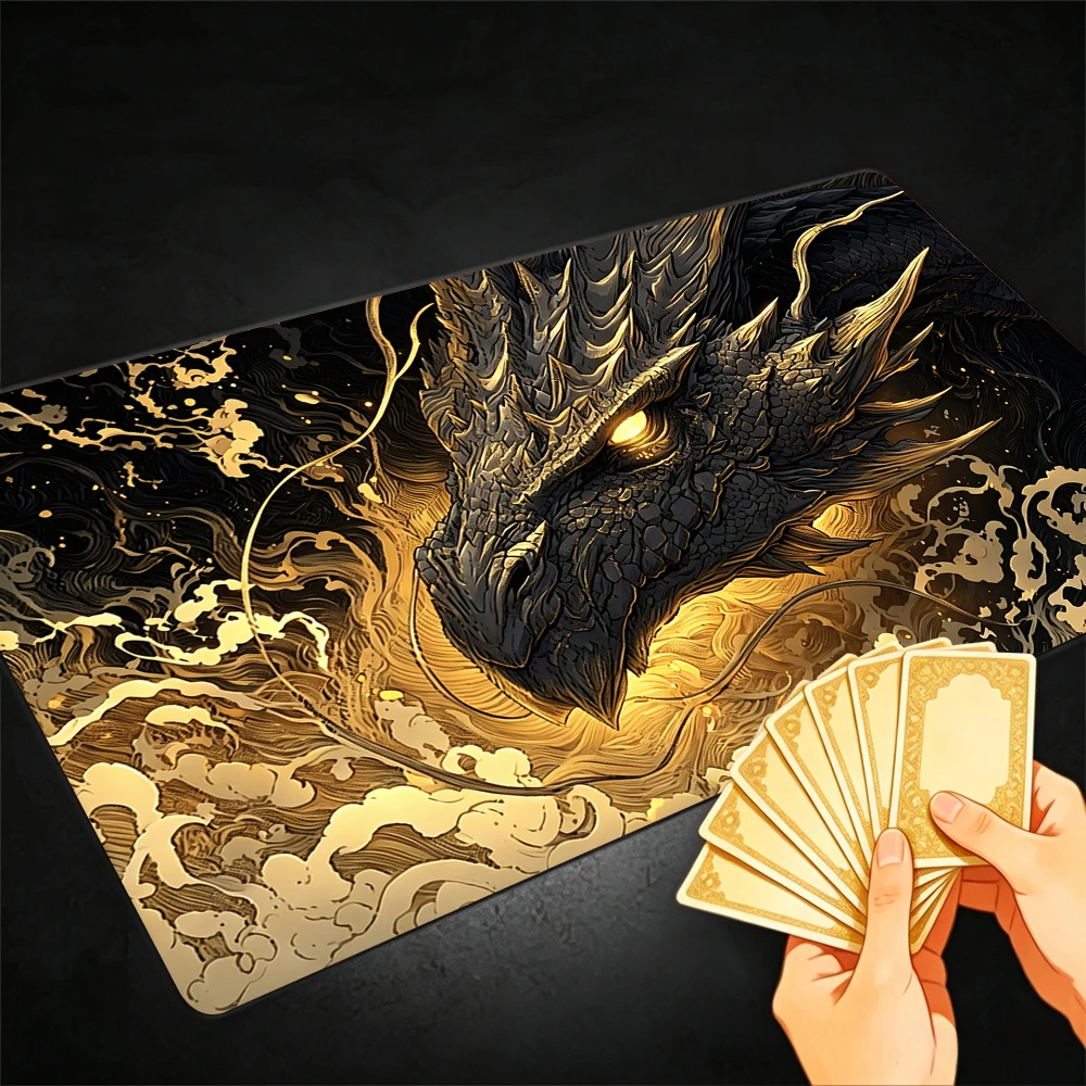 Awe-inspiring black dragon TCG Playmat Magic Playmat Gathering Gaming Mat Stitched Edge Anti-slip base 60X35cm Trading Card Game