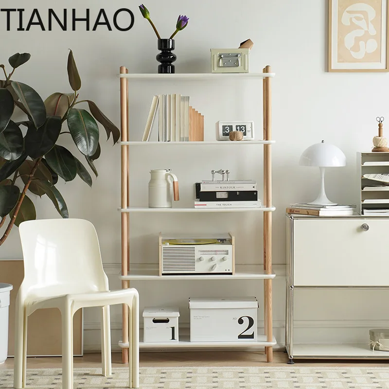 Nordic Minimalist Living Room Plant Display Shelf Storage Rack Multi Tier Solid Wood Floor Standing Bookcase