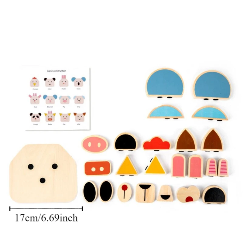 ของเล่นจิ๊กซอว์ 3 มิติ รูปสัตว์ ของเล่นเสริมพัฒนาการแบบมอนเตสซอรี่ บล็อกไม้เปลี่ยนหน้าได้ เสริมสร้างการคิดเชิงตรรกะ เกมจับคู่รูปทรง DIY