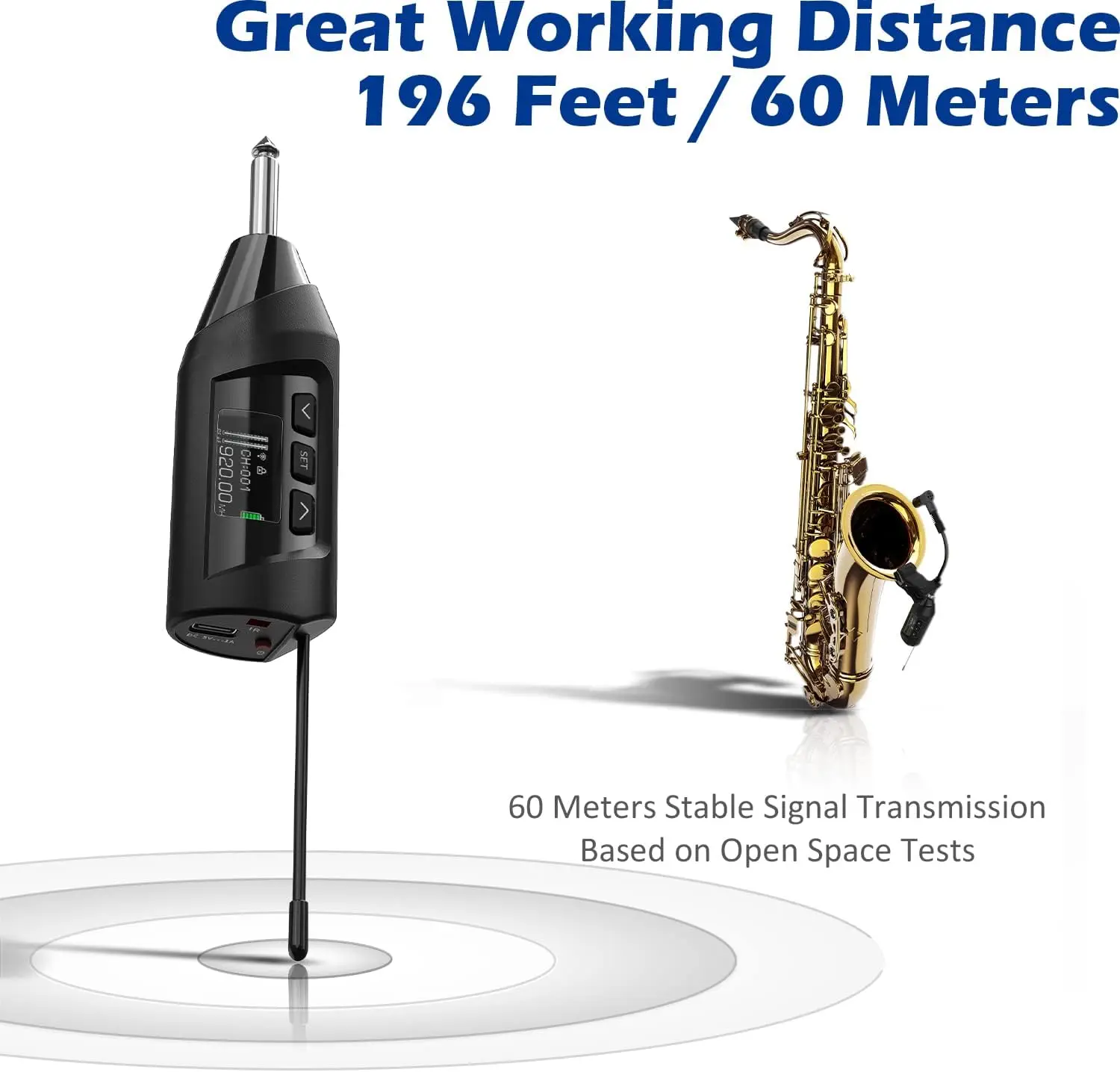 Saxophone Microphone System, Clip-On Instrument Microphone for Sax and Trumpet, Preset EQ & Echo Level 196 Ft Transmiss