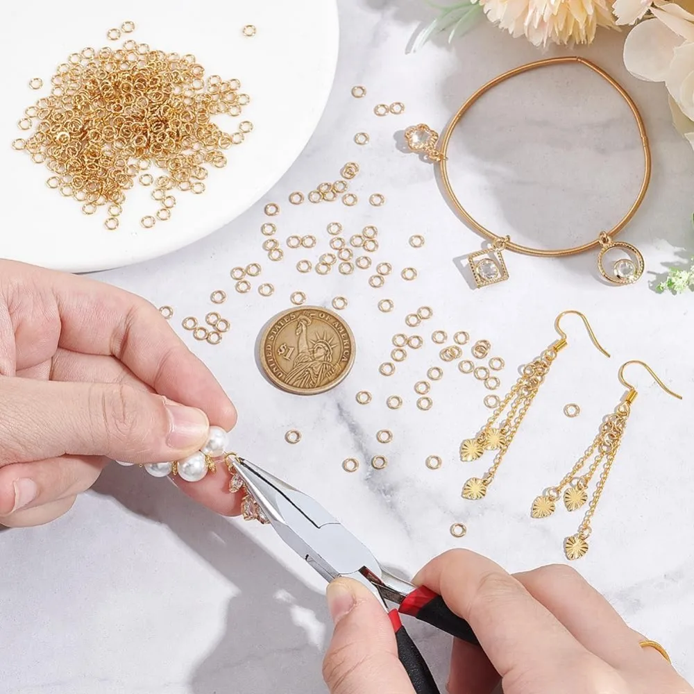 About 500pcs 4mm Gold Jump Rings Open Jump Rings 304 Stainless Steel Split Real 18K Gold Plated Connector Making Kit view 3