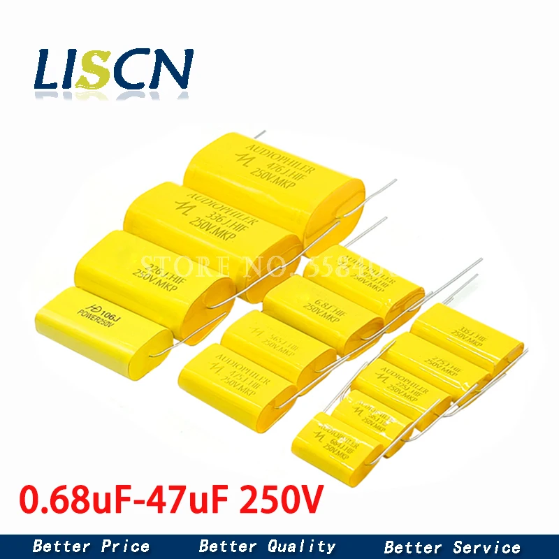 2PCS 0.68uF-47uF 250V 1UF 3.3UF 4.7UF 6.8UF 10UF 22UF 33UF Tweeter Speaker Frequency Divider Crossover Non-Polarity Capacitor