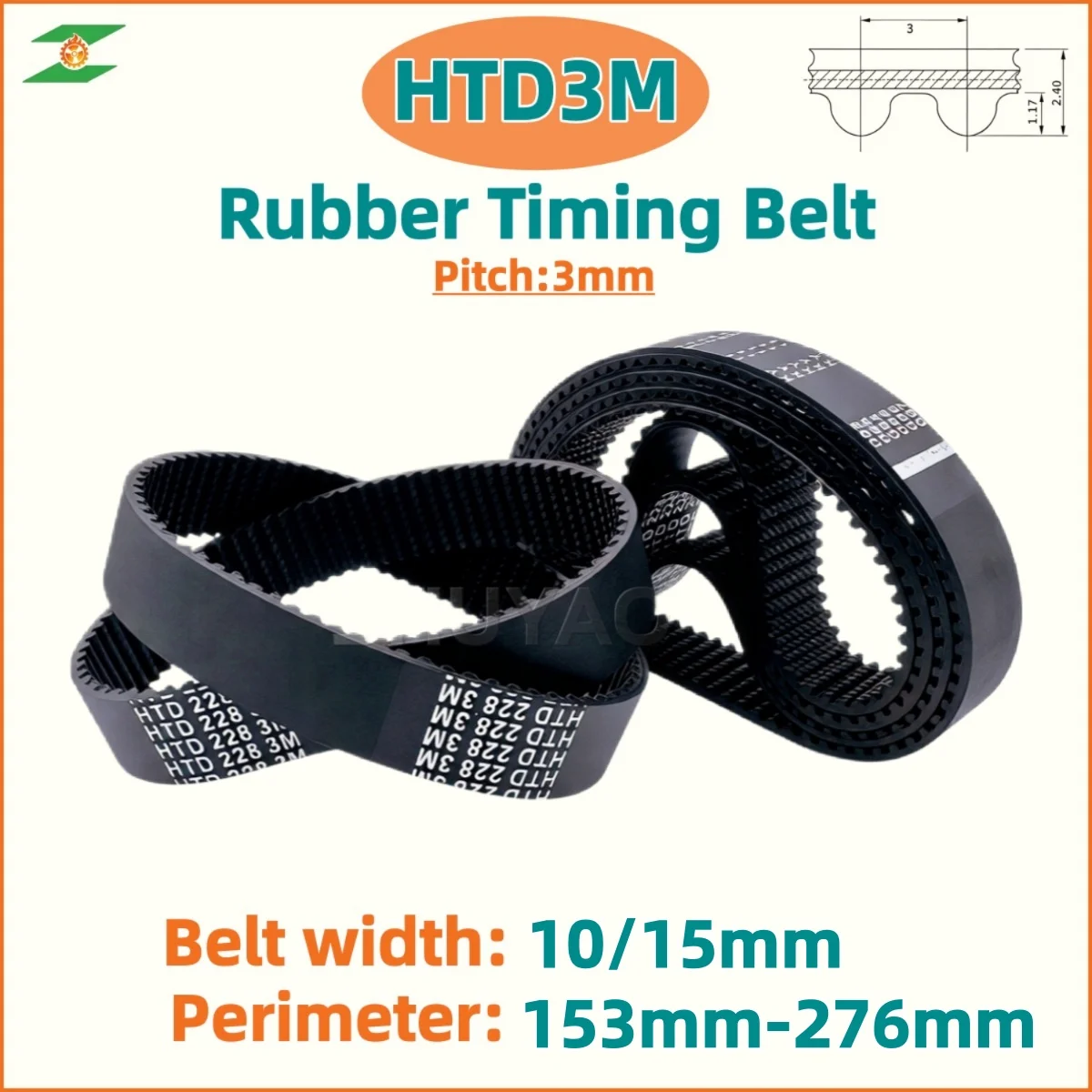 HTD 3M Closed Loop Synchronous Rubber Timing Belt Length 153/156/159/162/165/168/171/174/177/180/183/186/189~276mm Width 10/15mm
