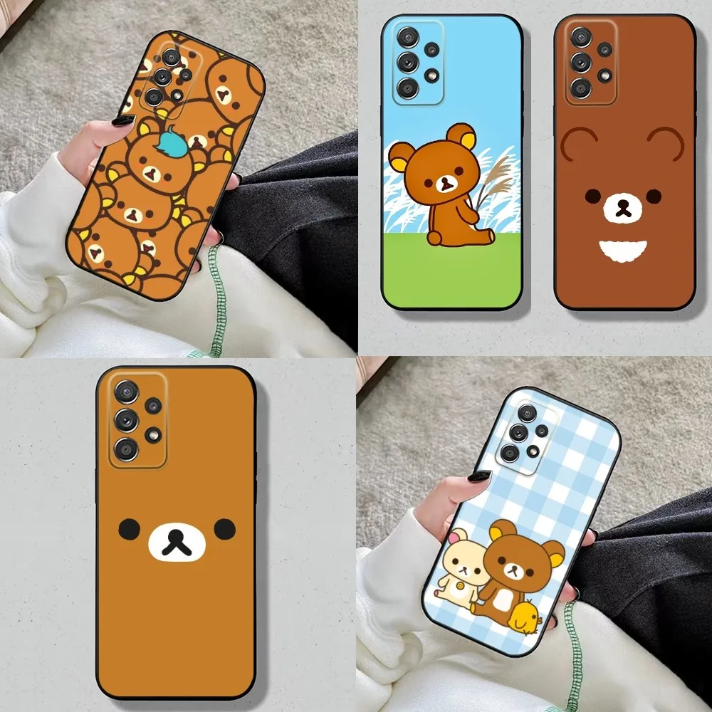 Cute R-Rilakkuma Phone Case For Samsung S24,S23,S22,S21,S20,S10,S10E,S9 Plus FE Note 20 Plus Soft Black Cover Shell