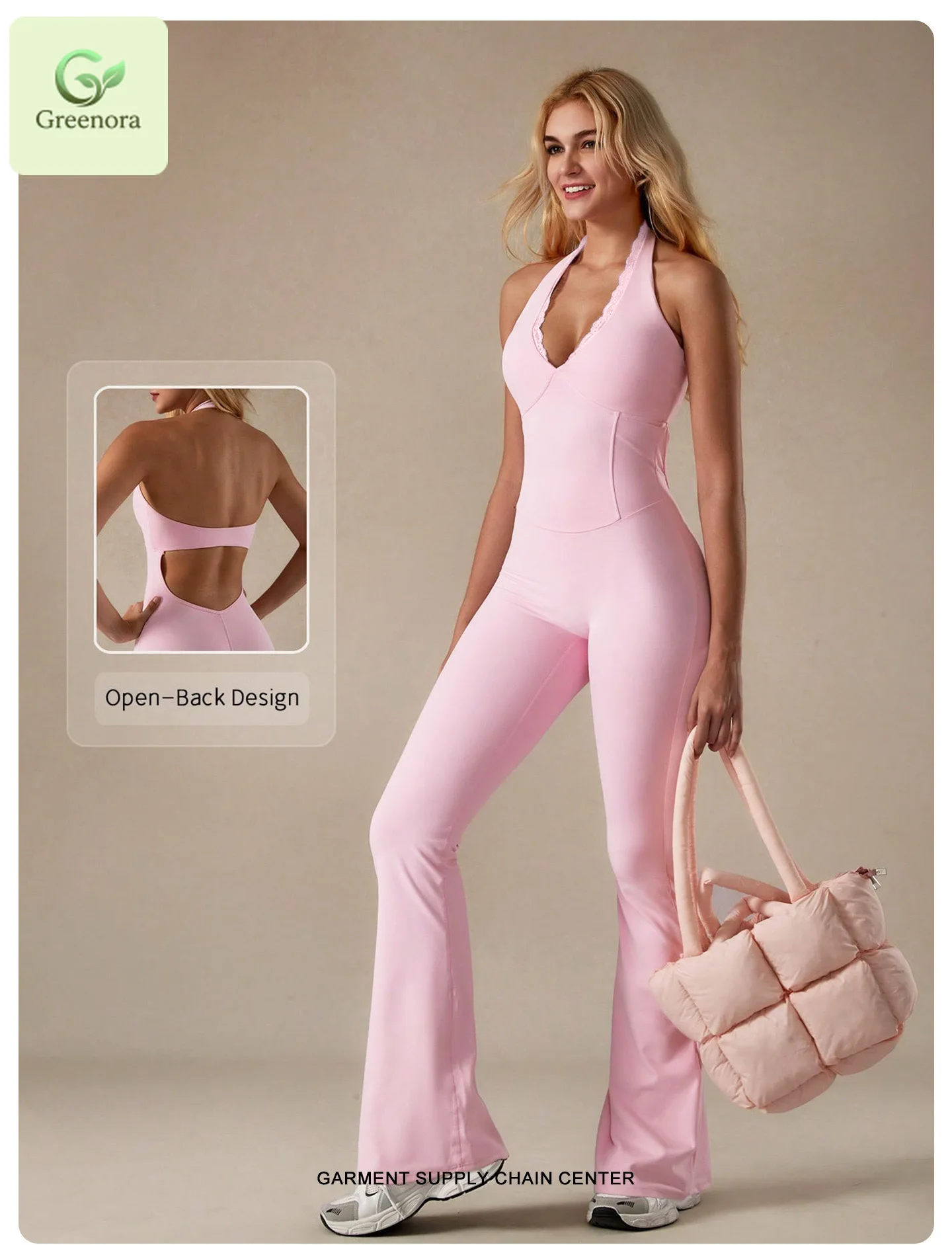 Sexy Lace Patchwork Halter Jumpsuits Women Pink Backless Flare Long Trousers Rompers Fashion Elegant Bodycon One Piece Suits