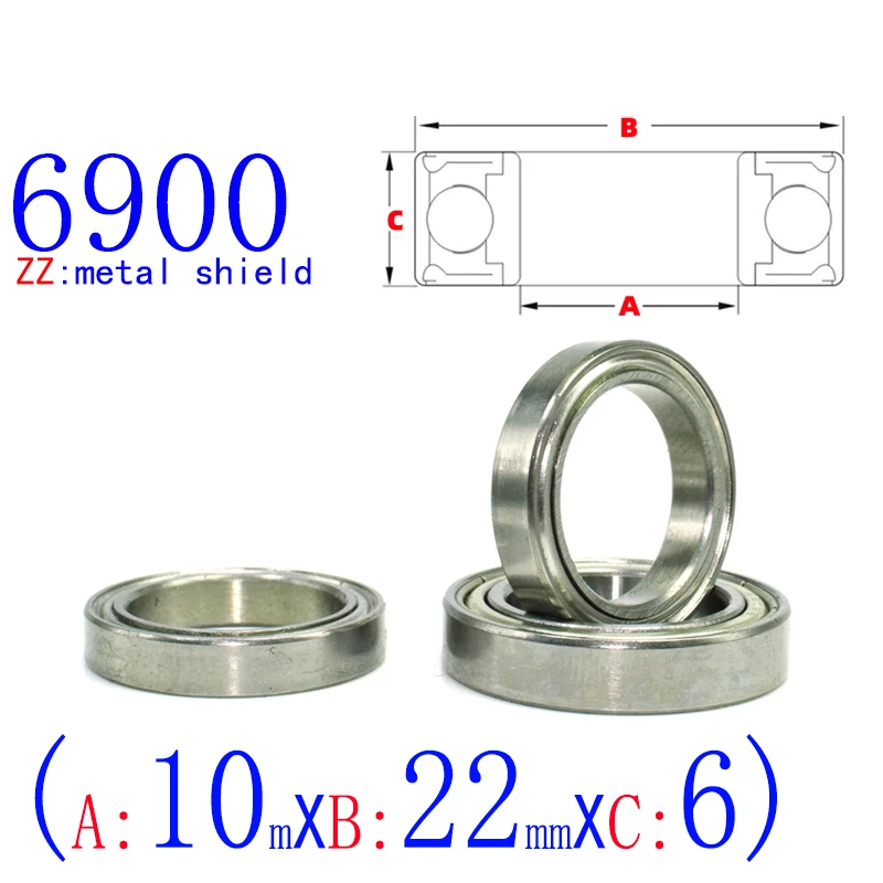 6900ZZ (10pcs)  Flange Mini Bearings 10x22x6mm Rubber & Iron Sealed RC Car Toy Bearing Kit