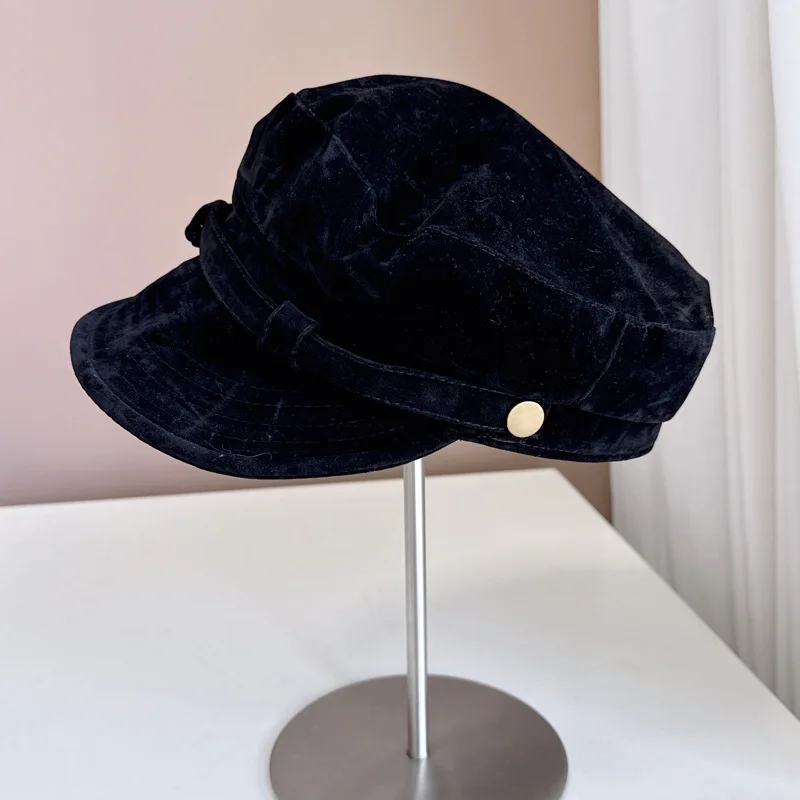 Suede Newsboy Hat Women's Fall/Winter Warm Cap Maillard Navy Hat Vintage Fashion Hat KJ20241077