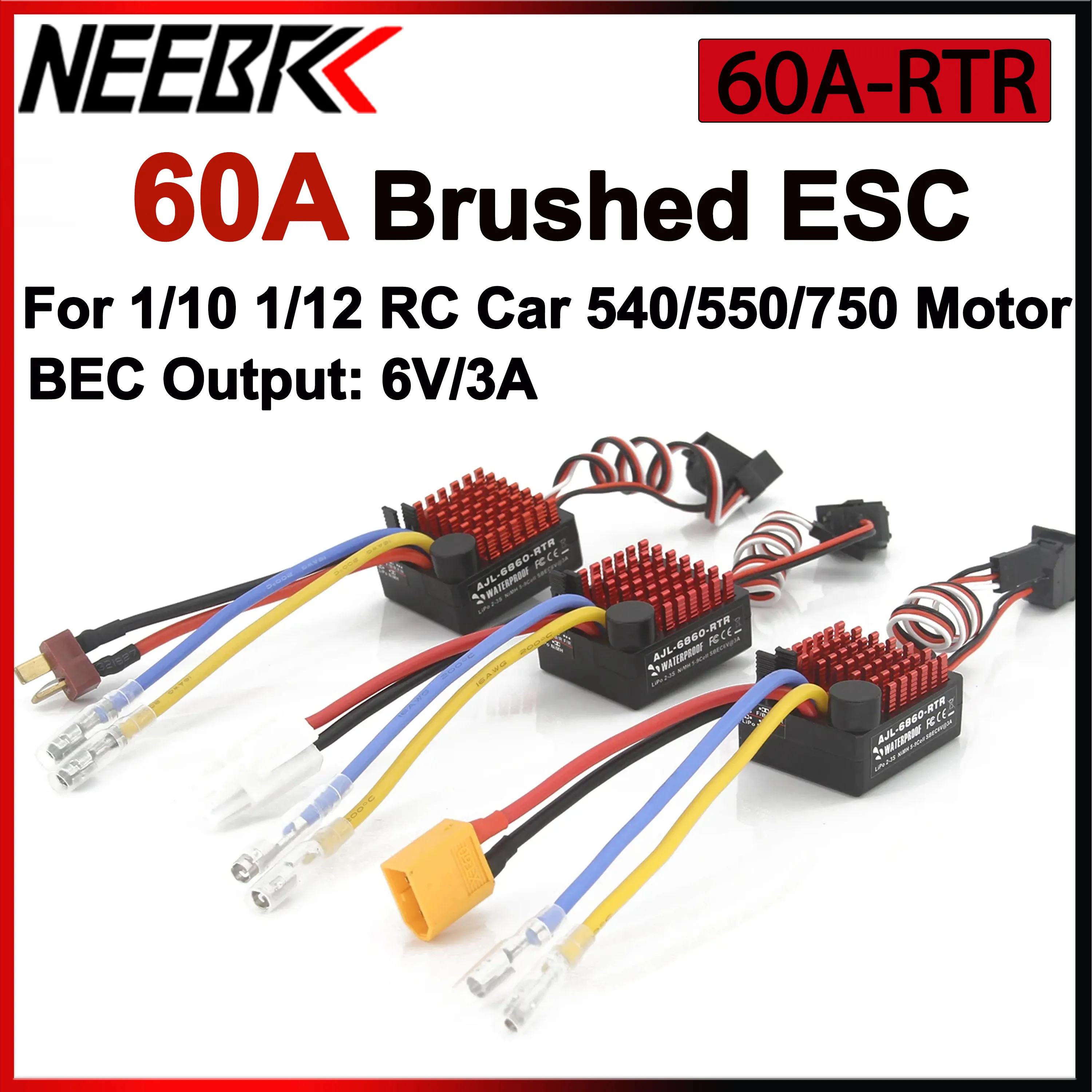 ESC กันน้ำ 60A แบบ Brushed RTR 1060 6V/3A BEC 2-3S สำหรับรถ RC ขนาด 1/10 1/12 รถครอว์เลอร์ เรือ Axial SCX10 TRX4 TRX6 D90 มอเตอร์ 540 550 750