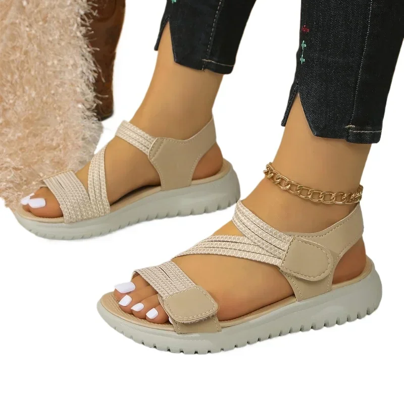 2025, heißer Verkauf, Damenschuhe, Peep-Toe-Damensandalen, Mode, Bestseller, lässige Sandalen für Damen, Sommer, Übergröße, solide flache Sandalen