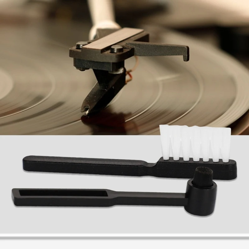 7 في 1 طقم تنظيف سجل الفينيل للأقراص الدوارة مقبض خشبي فرشاة مخملية منفاخ الهواء أنماط فرشاة حقيبة التخزين