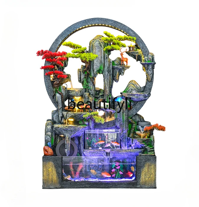 

Large rockery fish tank flowing water ornament circulating water curtain wall alpine fountain humidifier