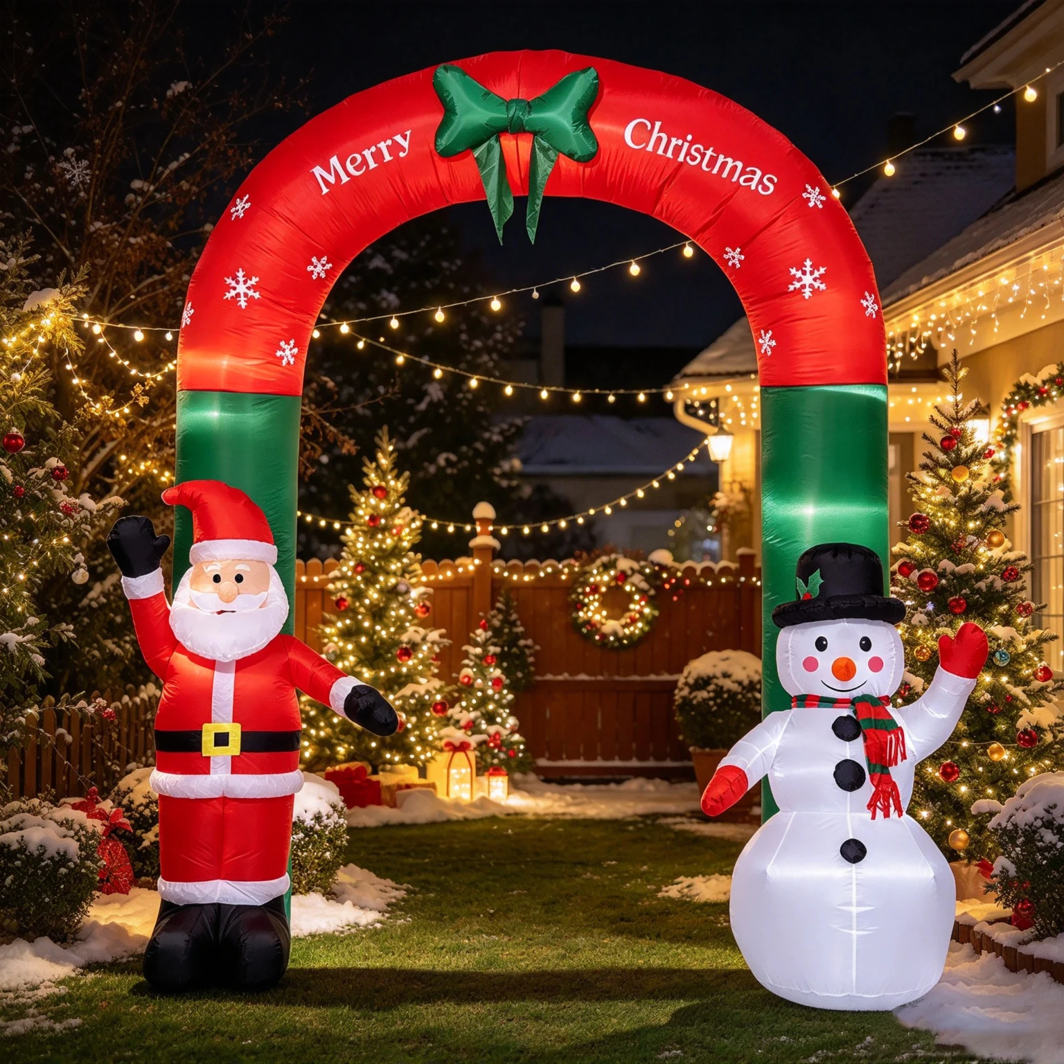 Christmas 10ft Arch Snowflake Inflatable Outdoor Yard Decoration Led Light-Up Christmas Inflatable Santa Claus