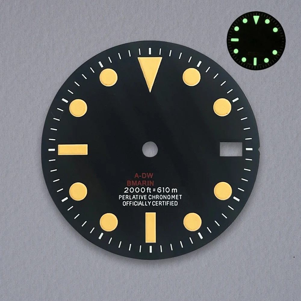 新しい 28.5 ミリメートル S ロゴダイヤルグリーン発光サブレトロダイヤル NH36 ムーブメント時計修正アクセサリー用