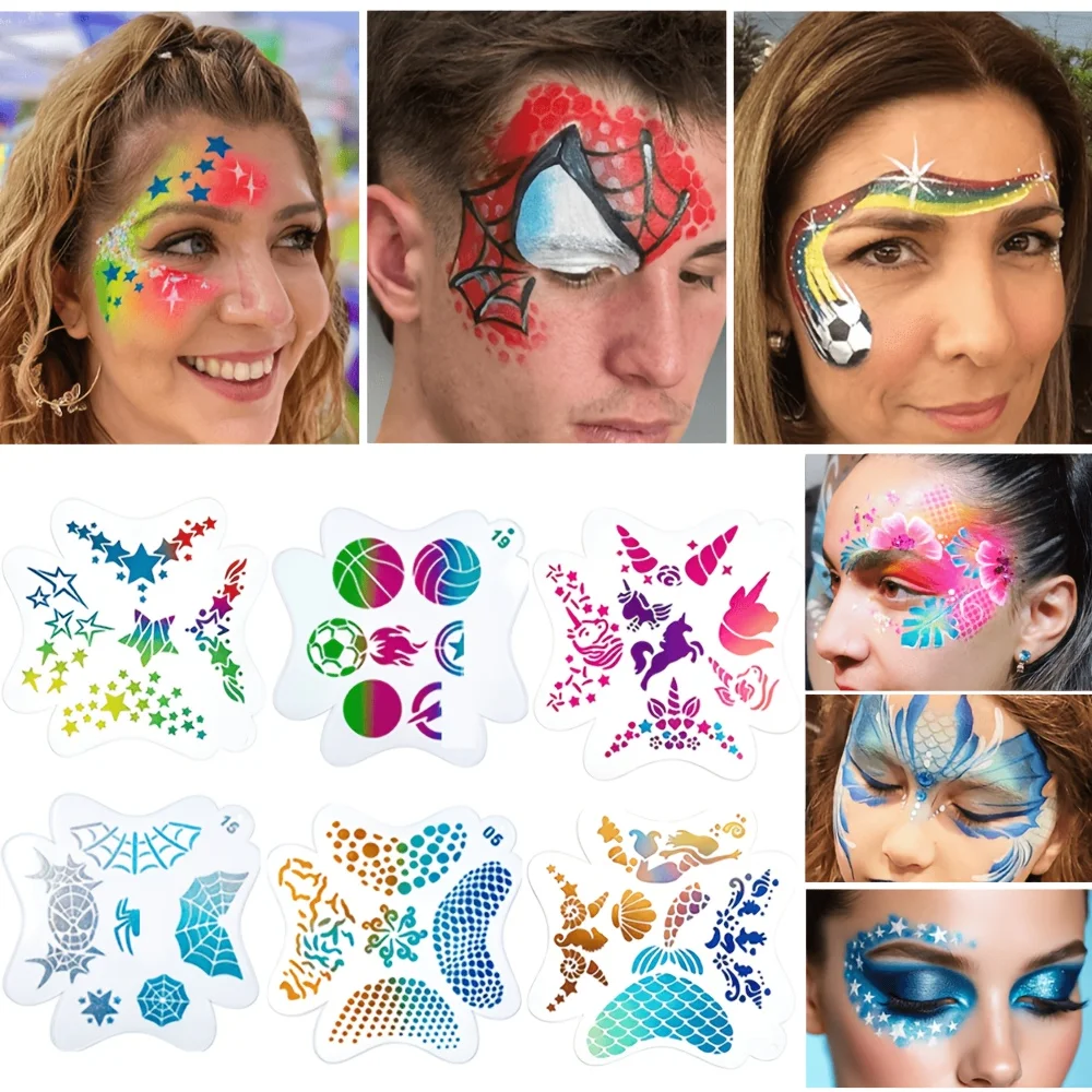 16PCS Reusable Face Paint Stencils Set, Ideal for Stage Makeup, Masquerade & Halloween, Perfect Gift Choice Christmas, Birthday