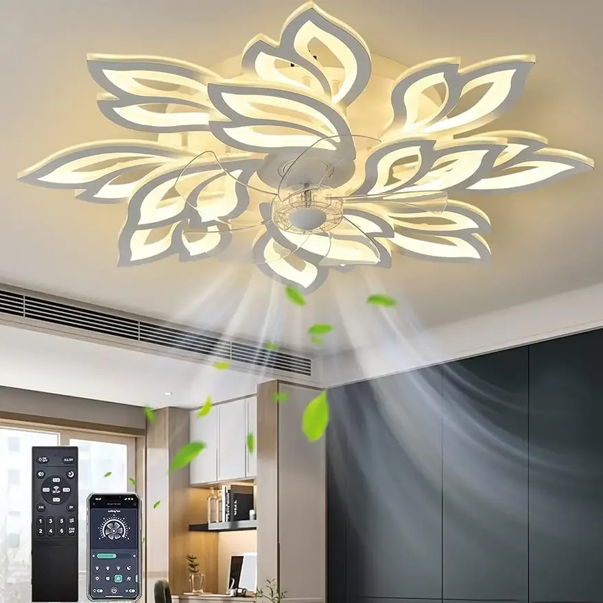 

35.4" Modern Ceiling Fans with Lights and Remote,Dimmable 3 Color Low Profile Ceiling Fan with Light, 6 Gear Quiet Flush Mount