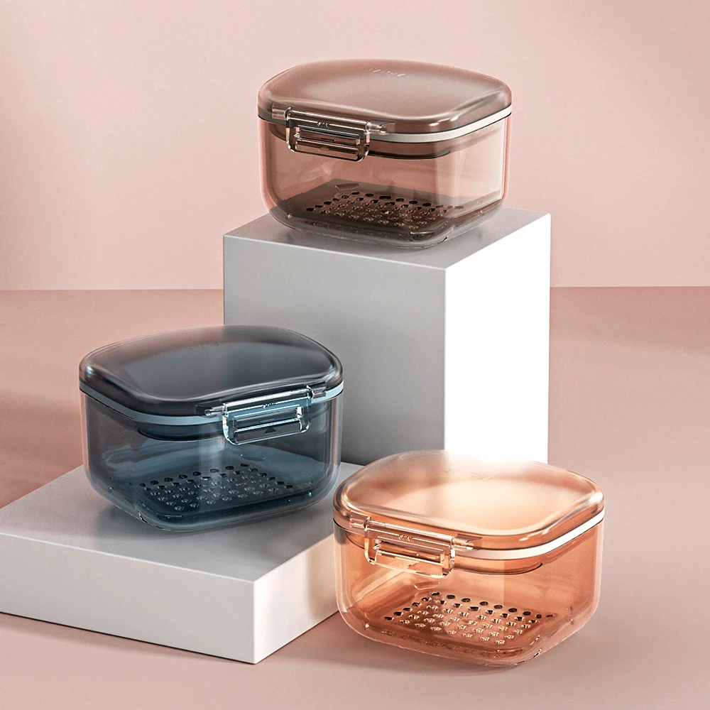 1PCS Retainer case, Denture Bath Cup，Retainer Cleaner Case Box,Night Mouth Guard Case Holder,Storage Soak Container with Drain