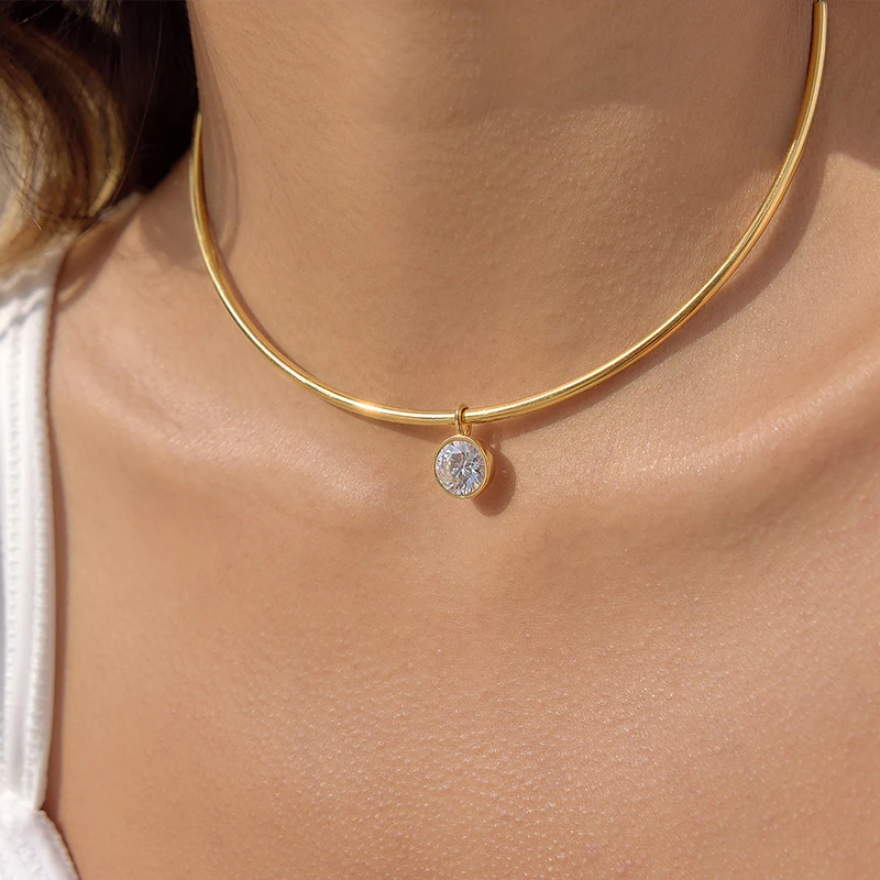 

Ladies' Minimalist Zircon Pendant Necklace Short Necklace Light Luxury Niche Collarbone Chain Fashionable Jewelry Accessories