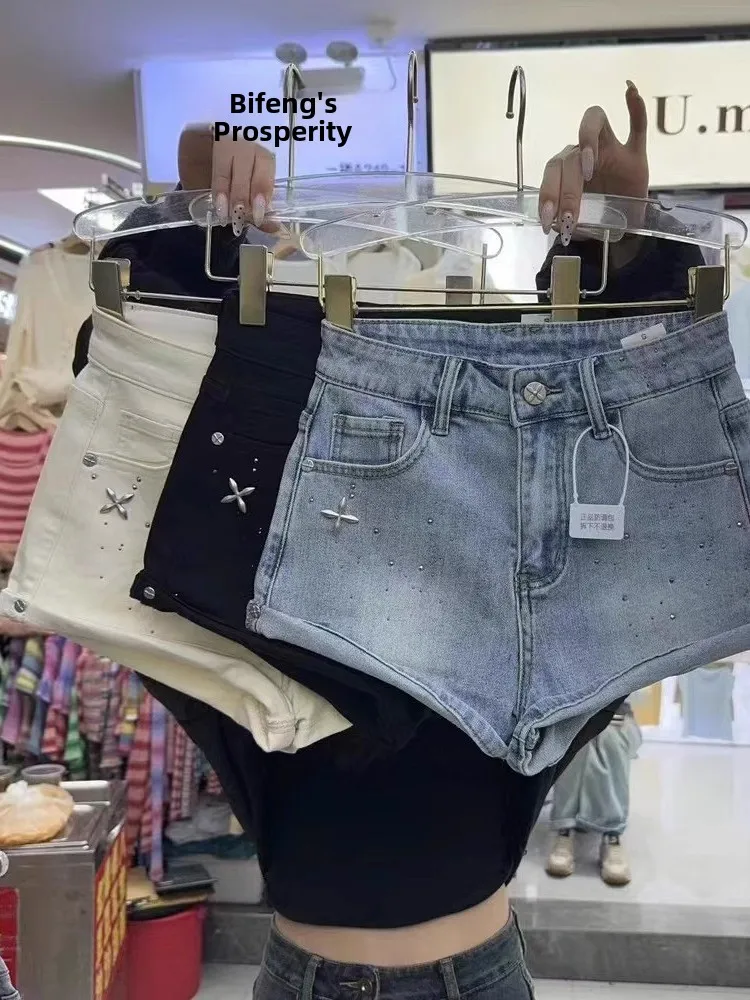 

Slim Fit Short Jeans Women's Summer New Fashion Design Korean Style High Waist Cotton Stretch Denim Roll up Hem Hot Pants