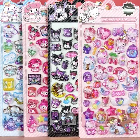 귀여운 산리오 3D 입체 스티커 카와이 쿠로미 마이멜로디 시나모롤 만화 데칼 방수 크리스탈 보상 스티커 장난감 선물