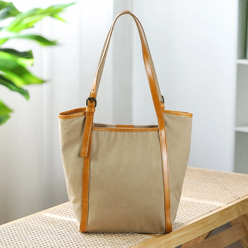 Vintage Casual simple outdoor canvas large capacity ladies tote bag fashion luxury weekend shopping shoulder bag Unisex handbag