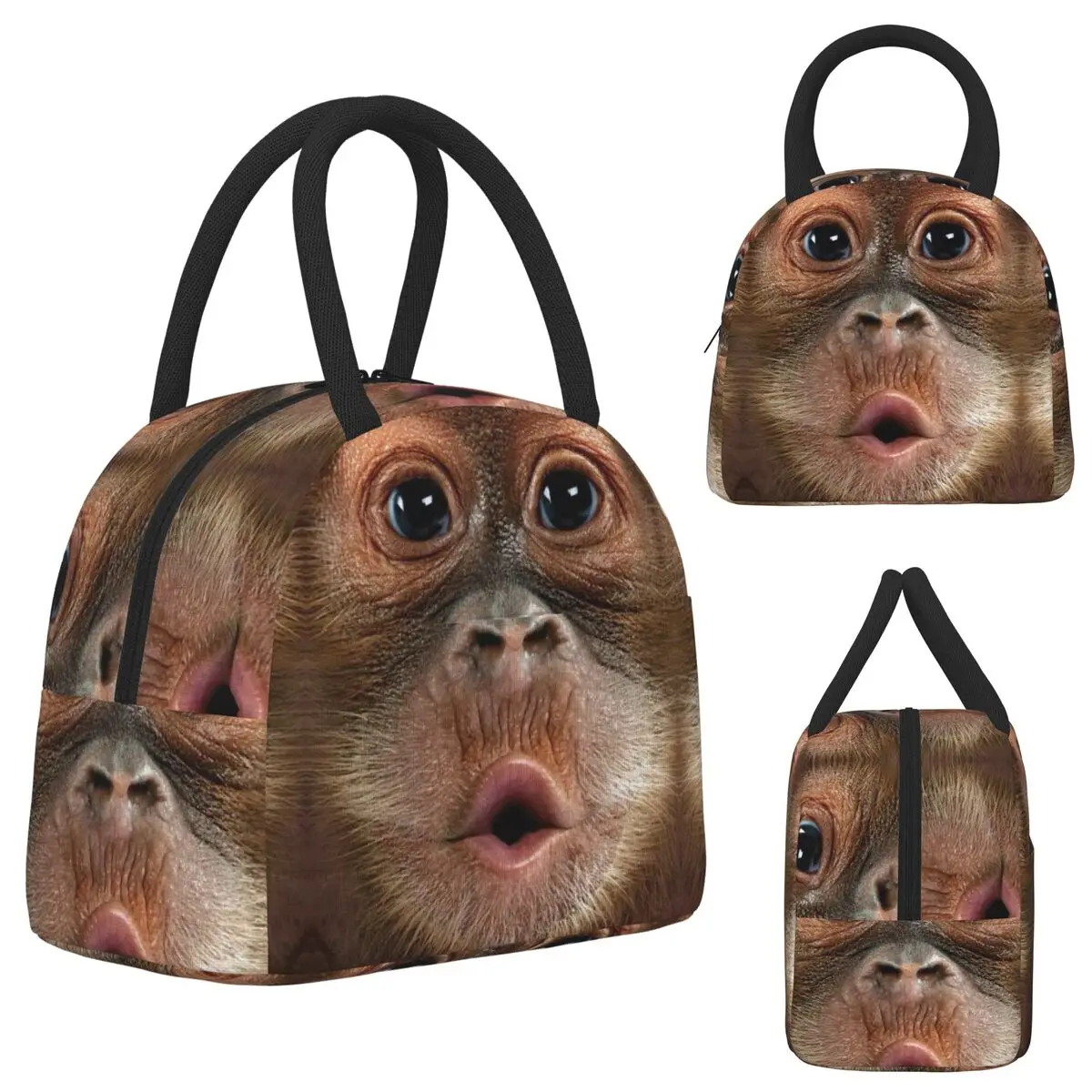

Big Face Baby Orangutan Monkey Lunch Bags Insulated Bento Box Lunch Tote Leakproof Picnic Bags Thermal Bag for Woman Student
