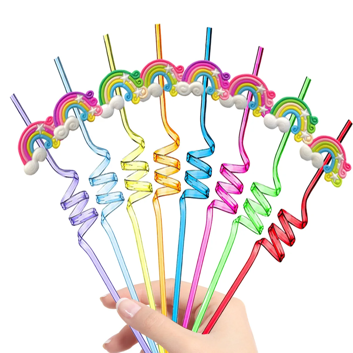 8-24PCS Curly Colored Reusable Children\'s Straws, Mermaid, Rainbow, Little Mary Straws For Princess Birthday Party Decorations