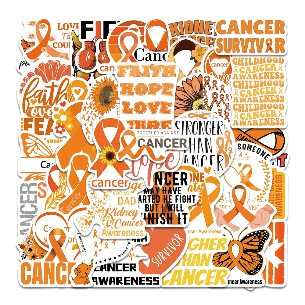 50pcs Orange Ribbon Pin Leukemia Kidney Cancer Multiple Sclerosis Awareness Stickers for Phone Laptop Luggage Scrapbook Sticker