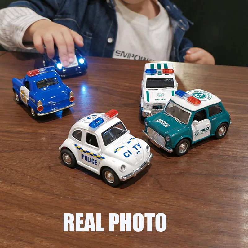 1:38 Simulation Police Cute Alloy Cars Toy Diecasts Vehicles Metal Model Car Decoration Sound Light Toys For Children Gift