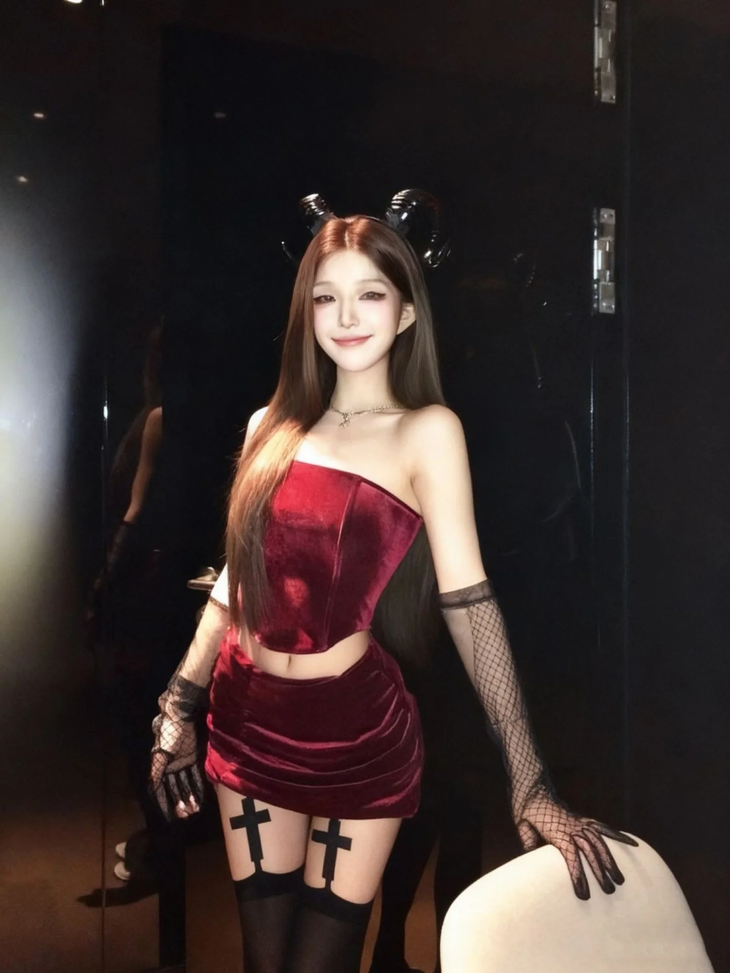 loween Set gonna ort a vita alta in pizzo sexy effetto dimagrante abito alla moda per giovani donne vita elastica in fibra di poliestere