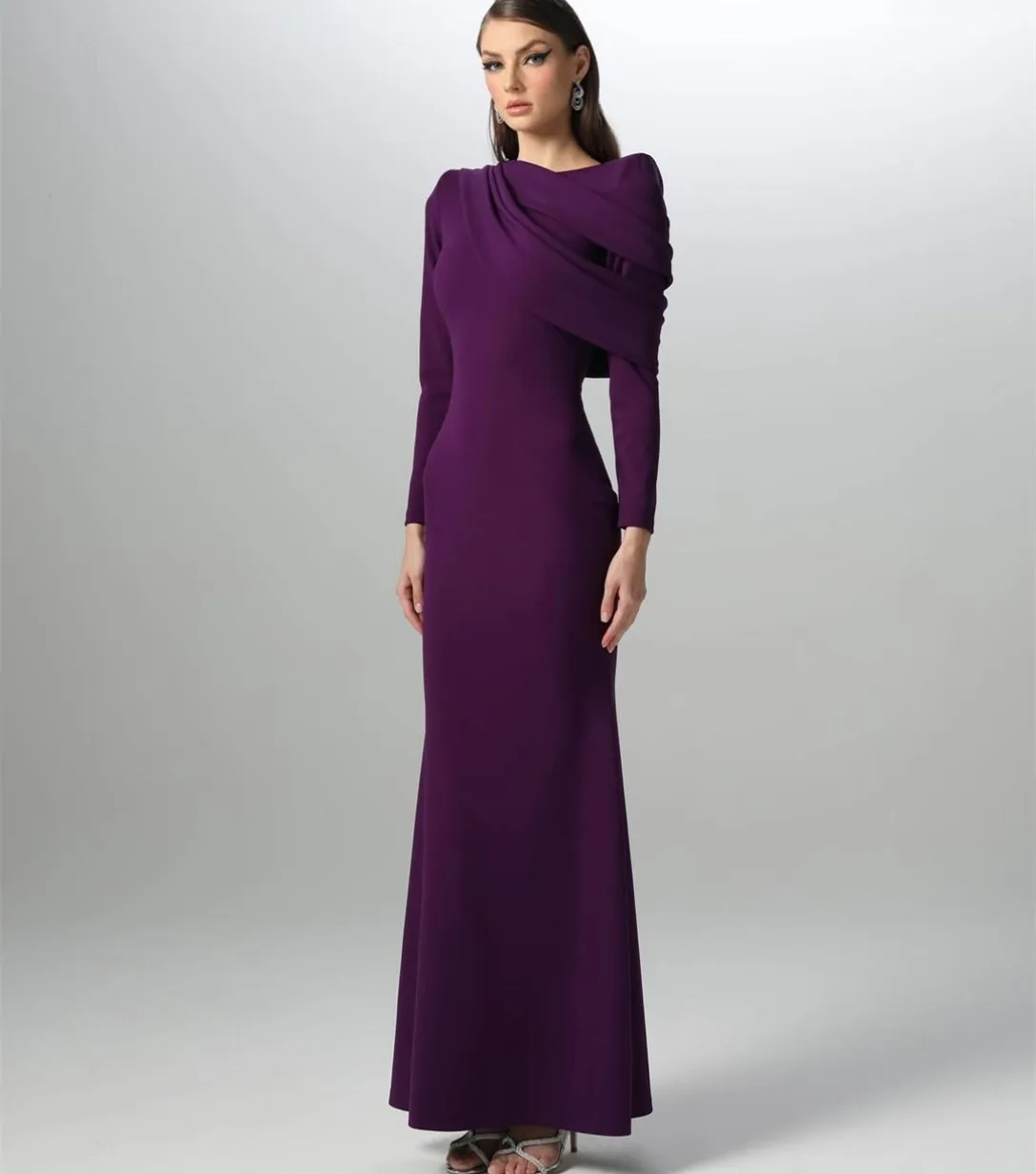 

Длинные вечерние платья из виноградного крепа по индивидуальному заказу, плиссированные платья русалки с длинными рукавами فساتين السهرة, платье для выпускного вечера длиной до щиколотки для женщин