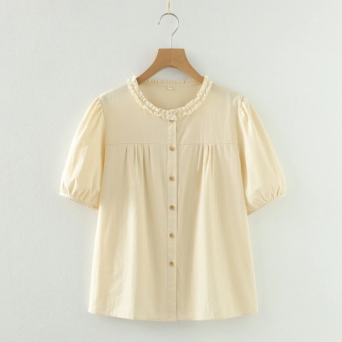 Summer Sweet Mori Girl Ruffles O-Neck Cotton Shirt Women Korean Fashion Kawaii Cute Short Sleeve Single Breasted Blouse Tops