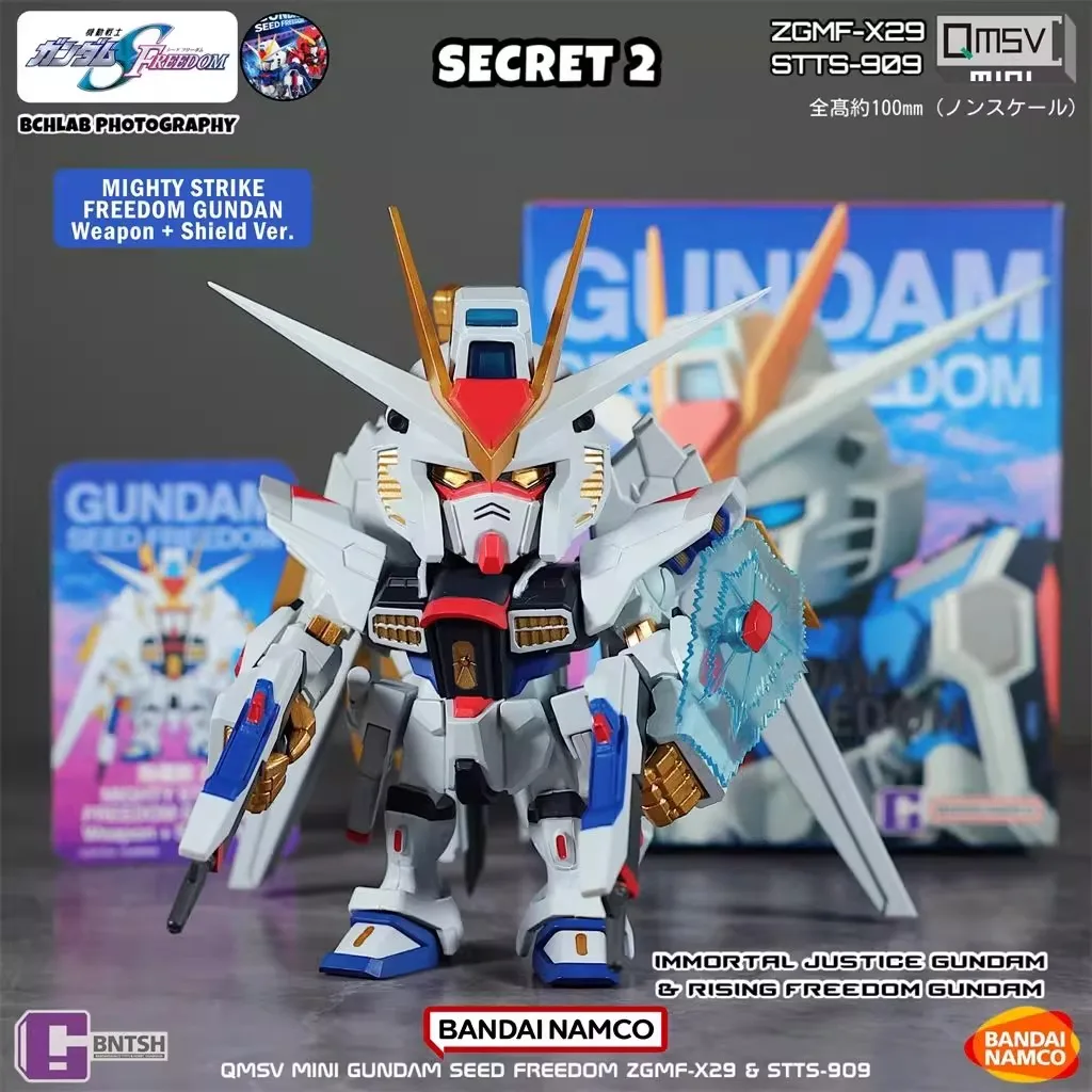 ในสต็อก 100% Original Bandai Qmsvmini Seed Freedom And Justice Series ชุดประกอบชุดกล่องตาบอด Mecha ชุดเครื่องประดับของขวัญ