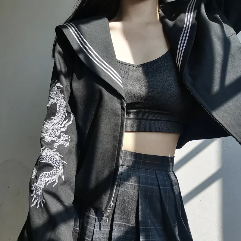 زي فتاة المدرسة اليابانية الوردي الفضي التنين بحار الزي تنورة مجموعات Jk بحار Seifuku موحدة كوس طالب الملابس المدرسية