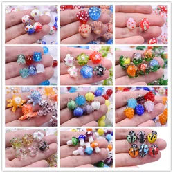 12Pcs/Lot Mix Creative Flower Shell Strawberry Persimmon Charms For Jewelry Making Bulk Pendant Handmade Glass Material Findings