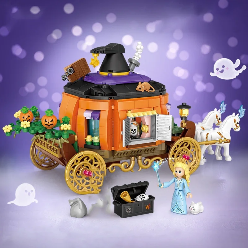 Creative Fairy Tale Story Mini Block Princess Pumpkin Carriage Building Brick Coachman Witch Figures Toys For Girls Gifts