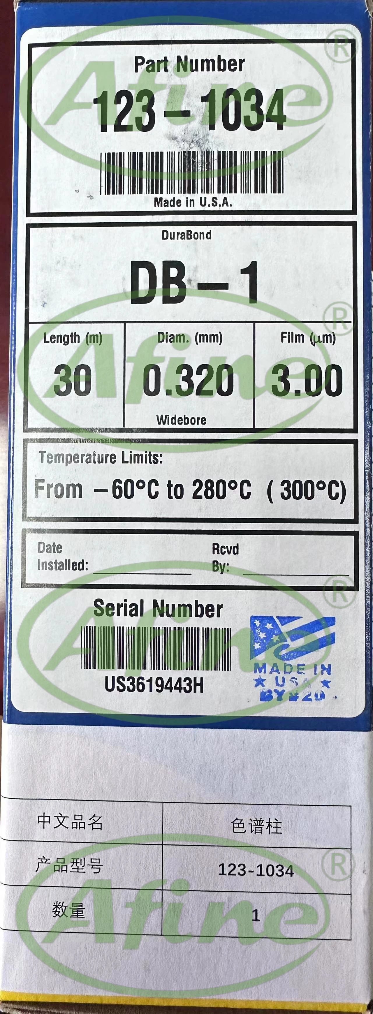 

AFINE Agilent GC Systems 123-1034 JW DB-1 Gas Chromatography Columns 30m 0.32mm 3.00µm 7-inch Rack Column