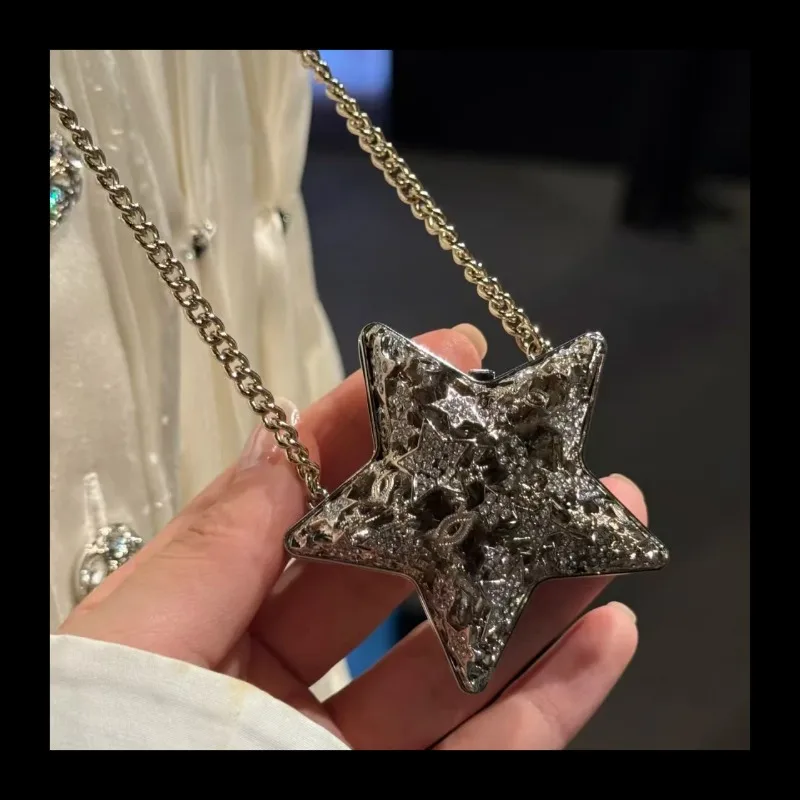 

25A High Version C Home Star Xiaoxiang Necklace Star Combination Five-pointed Star Hollow Full Diamond Long Necklace