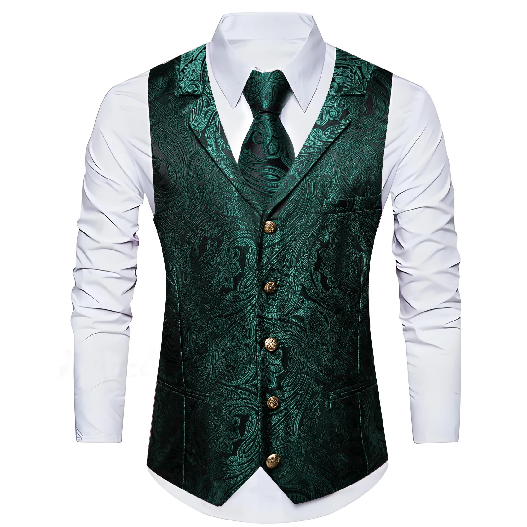 Mens Classic Lapel Collar Waistcoats Jacquard Paisley Floral Vest Tie Set Formal/Casual Wedding Tuxedo Waistcoats