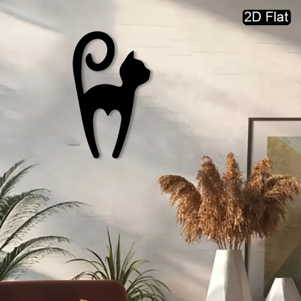 Alivion Metal Wall Art Romantic Cat Iron Sculpture Heart Design Bedroom Living Room Rustproof Waterproof Hanging Ornament