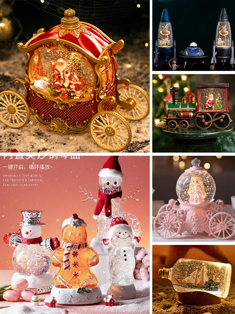 Pumpkin Wagon Music Box Crystal Ball Night Light Ball Music Box Birthday Gift Valentine's Day Friend Present Home Decor Desktop