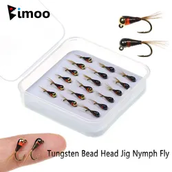 Bimoo 18pcs/box #16 Tungsten Bead Head Jig Nymph Fly Epoxy Pheasant Tail Fast Sink Barbed Wet Euro Nymph Fly Trout Fishing Lures
