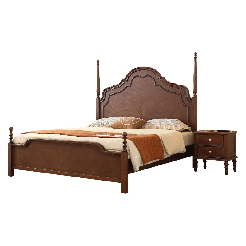 

French medieval style solid wood bed, American Nanyang retro style, 1.5 meters, 1.8 meters double bed master bedroom