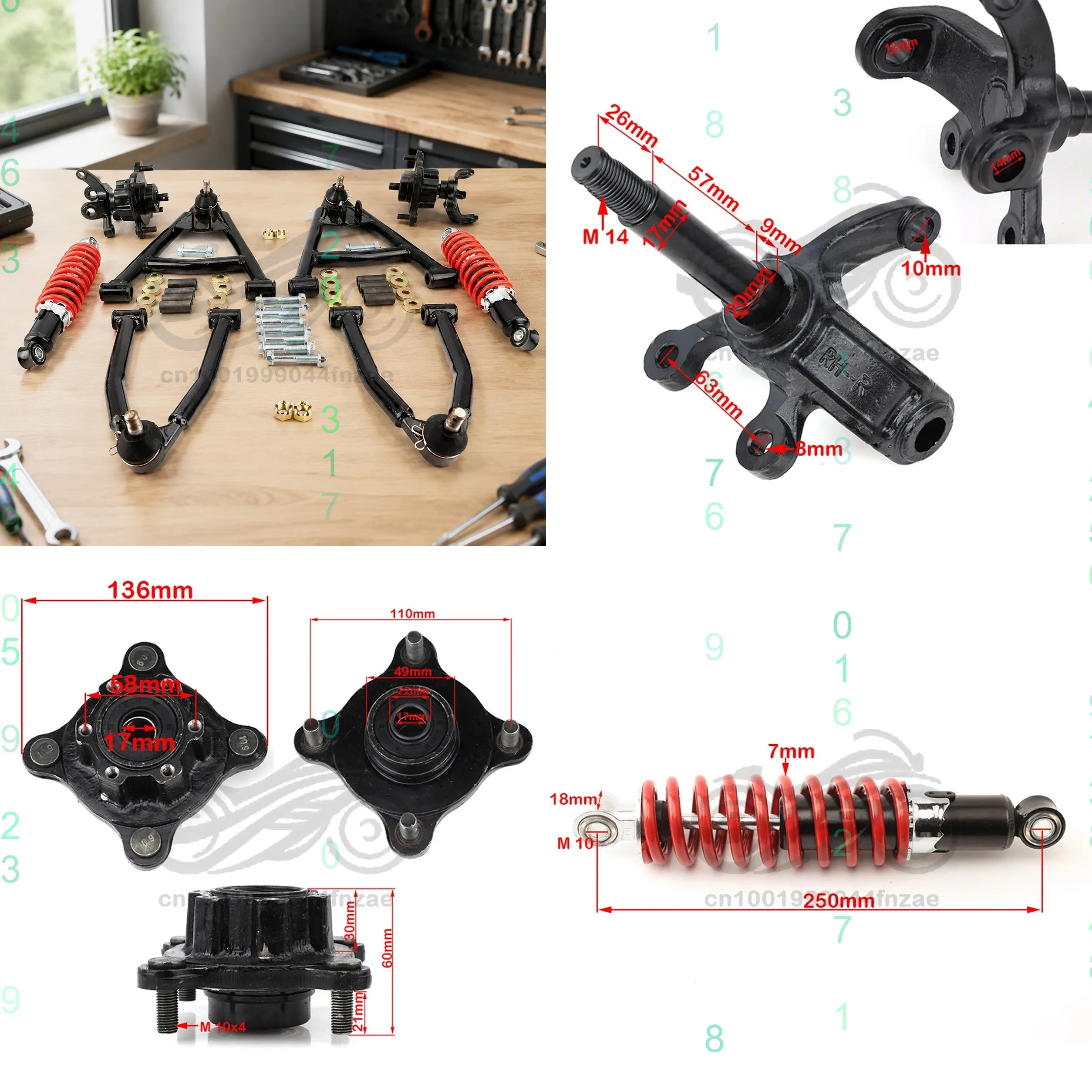 1Set 310mm Front Suspension Swing Arm Steering Strut Spindles Wheel Hubs Fit For DIY ATV Buggy Go Kart Parts