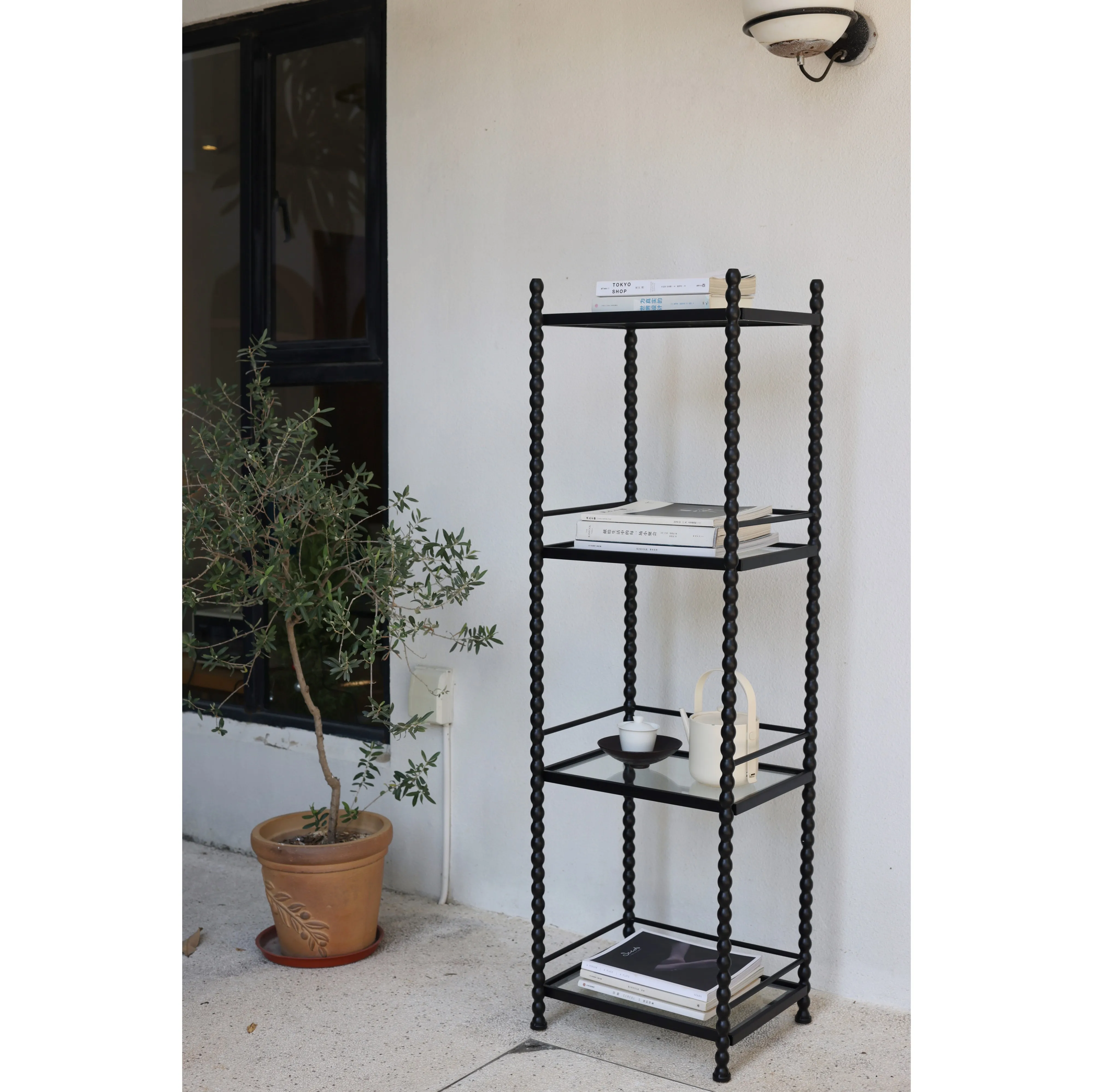 

Living room display rack shelf glass black