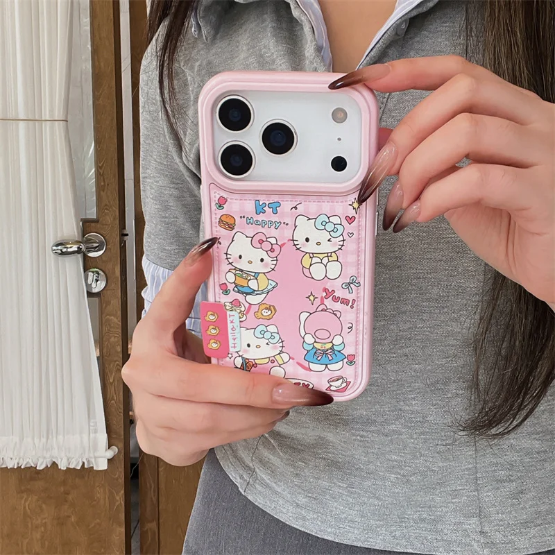 اليابانية لطيف الكرتون Hellokitty الوردي قضية الهاتف آيفون 17 برو 16 15 14 برو ماكس غطاء جلد للصدمات حالات Kawaii Funda