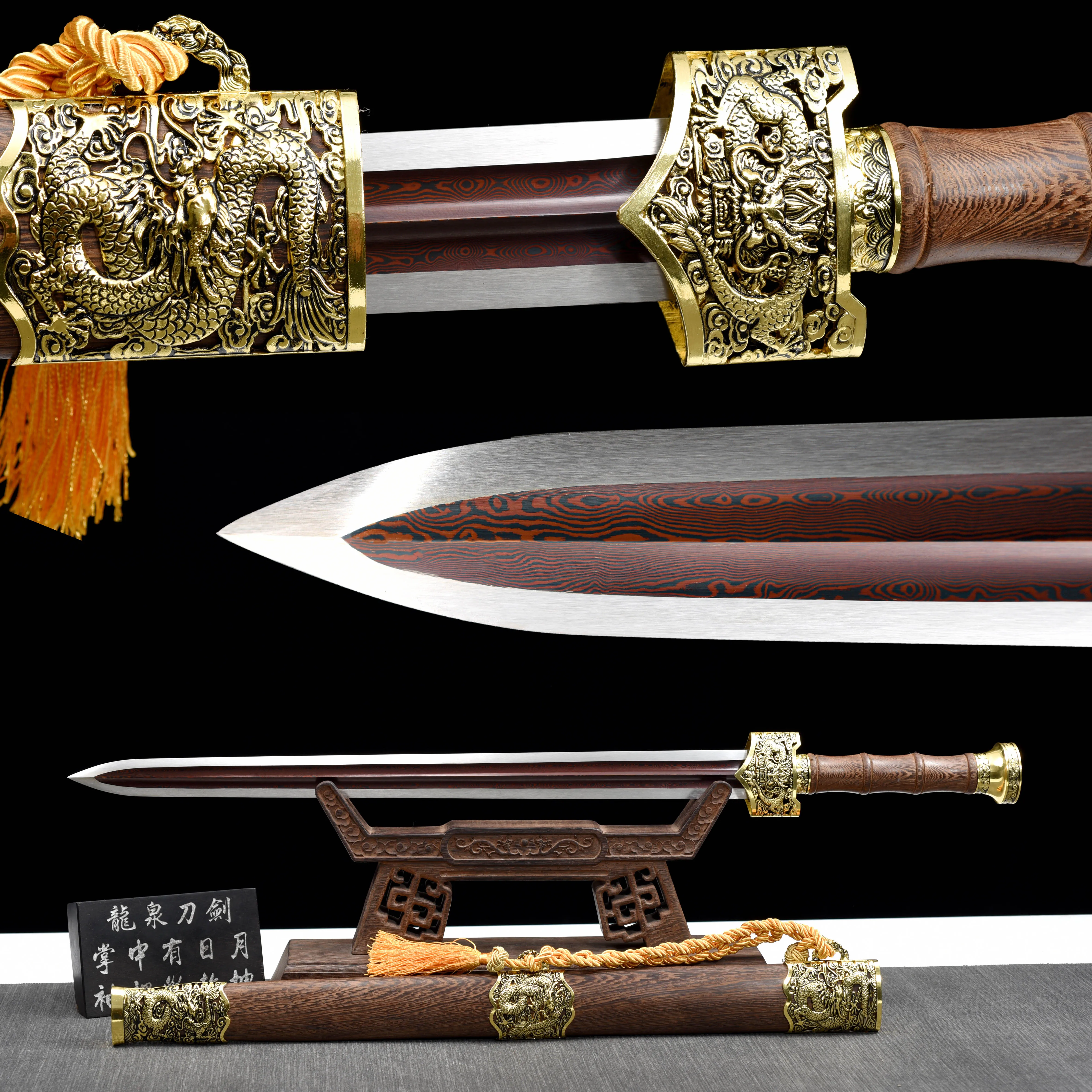 80cm Damascus steel hand-forged blood-groove red blade Chinese Golden Dragon Warrior sword katana combat Readiness Sharp weapons