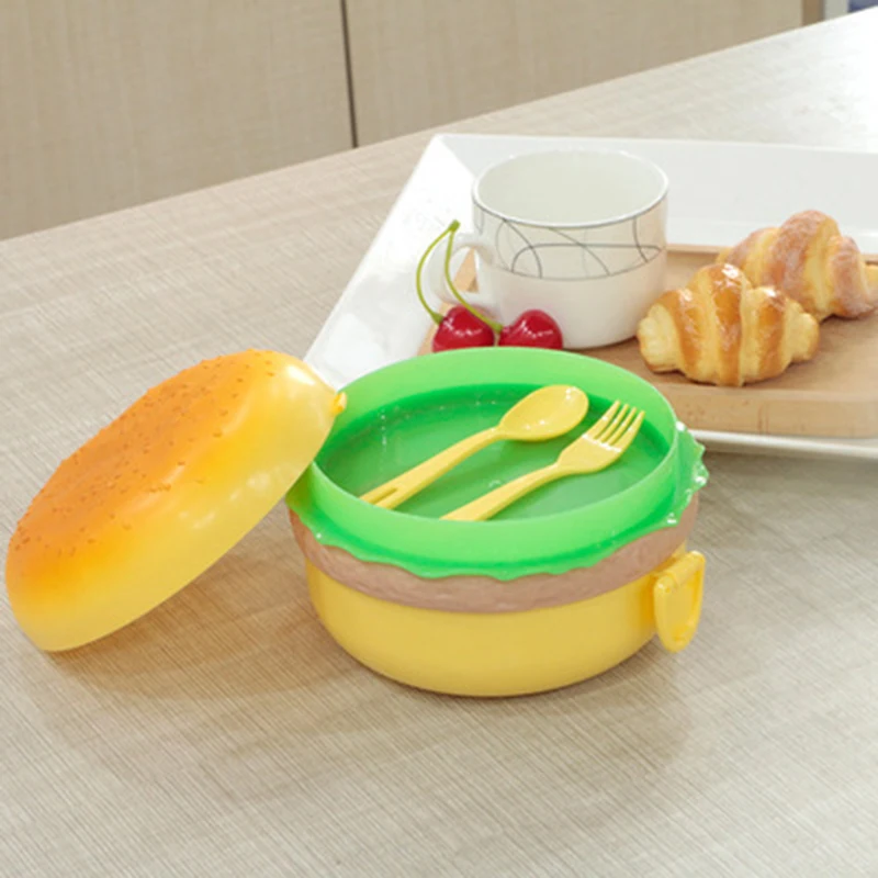 Hamburger Lunch Box Double Tier Cute Burger Bento Box microonde bambini pasto scolastico cibo Snack contenitore di frutta 1000/800ml